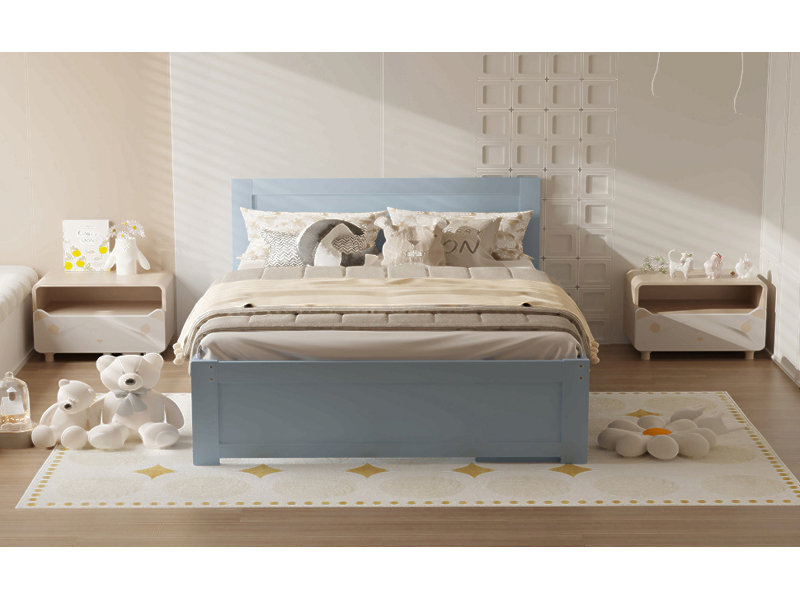 Platform Bed With Drawer And Two Shelves, Gray