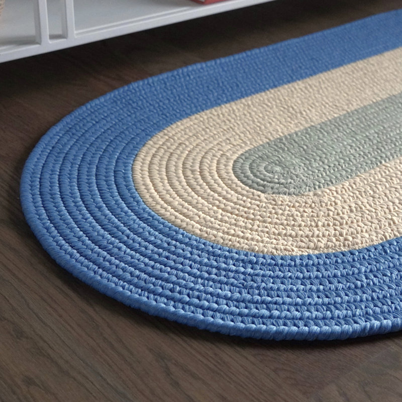 Tapis ovale en polypropylène tissé à la machine intérieur / extérieur bleu Oasis, Ovale 5 pi x7 pi
