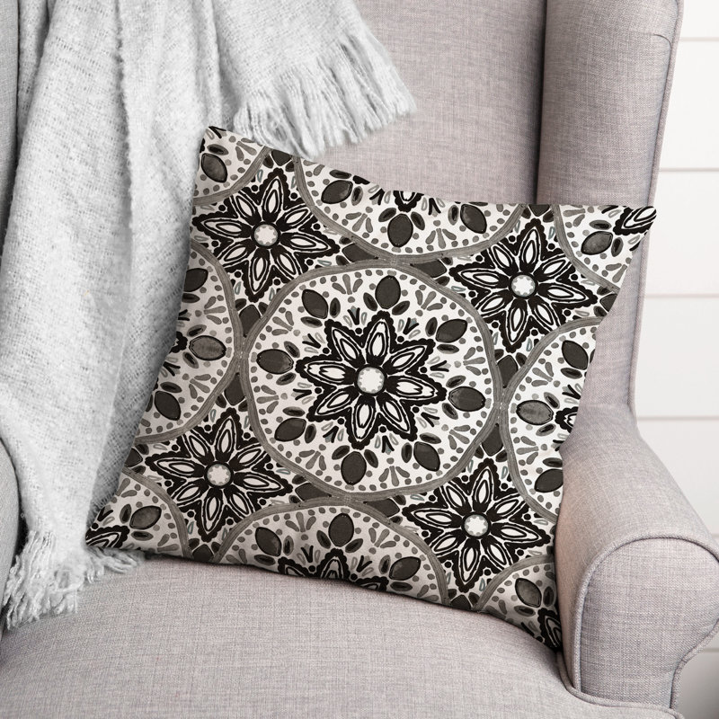 Geometric Black and Gray Medallion 18" Square Indoor/Outdoor Pillow