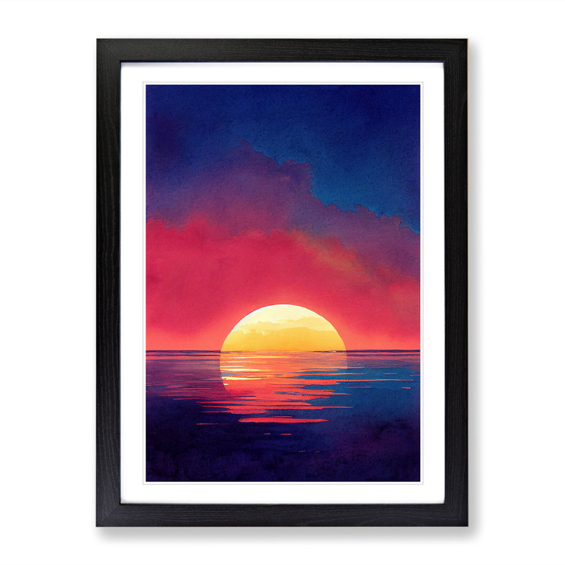 Ocean Sunset Watercolour No.10 - Framed Print, Black, 64cm H x 46cm W