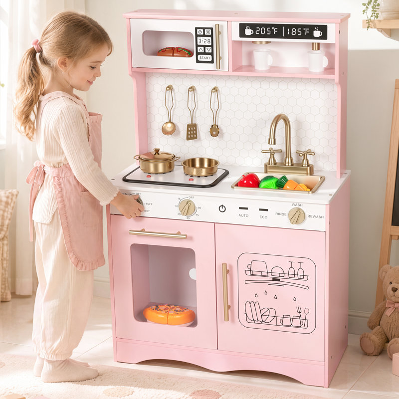 Cuisine en bois pour enfants avec lumières et sons, cuisine de jeu d'imitation avec accessoires pour les tout-petits de 3 à 8 ans