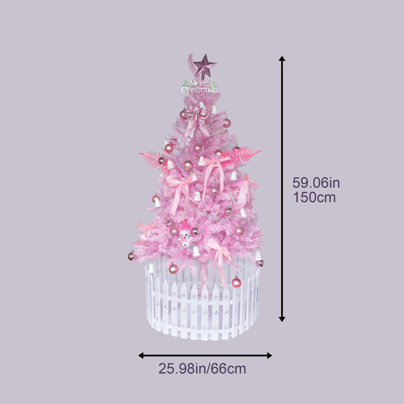 Arbre de Noël rose en PVC rose avec un design mince pour des espaces compacts et un assemblage facile, 5'