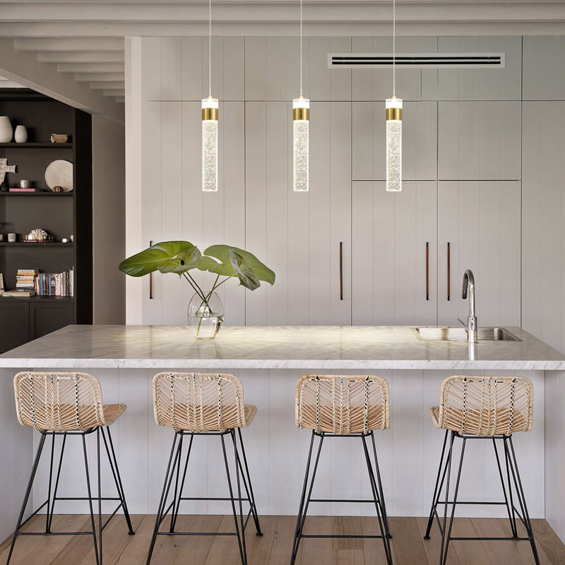 Everly Quinn 1- Light Kitchen Island Crystal LED Cylinder Pendant ...