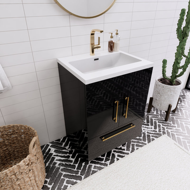 Spring Single Bathroom Vanity, Gloss Black, 24"