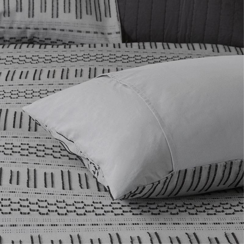 Mini ensemble d'édredon en jacquard de coton, gris et noir, très grand / très grand californien, Gris