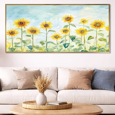 Art mural tournesol, toile jaune, tournesols et ciel