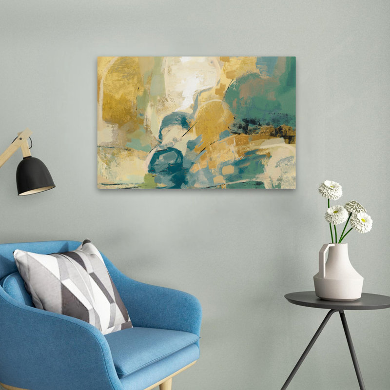 Mid Mid Mood Blue Crop - Abstrait turquoise / noir / crème, H 24 po x l 16 po