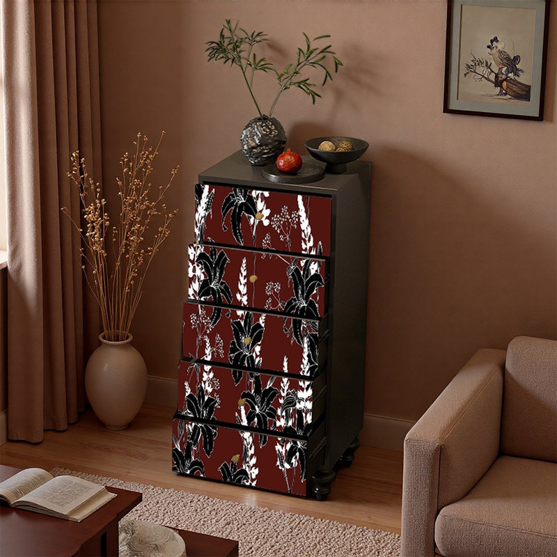 Armoire décorative à cinq tiroirs en noyer, Noir