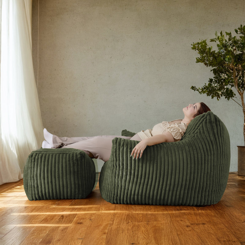 Striped Corduroy Lazy Suspension Sofa Set with Footstool, High Density Memory Foam Padding, Spacious Seat, Installation Free Design