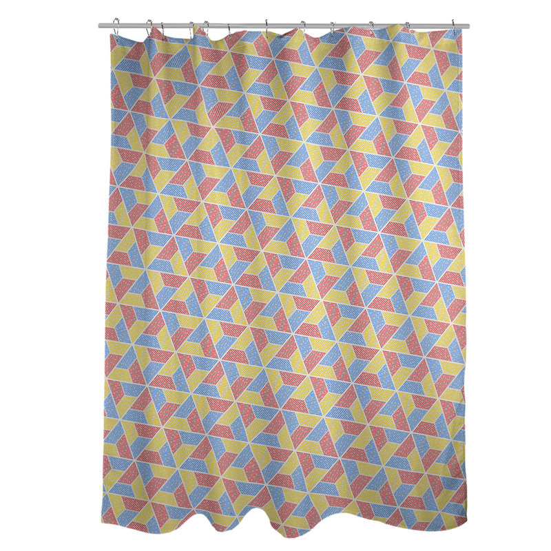Rideau de douche simple trapézoïde, Rouge / Bleu / Jaune