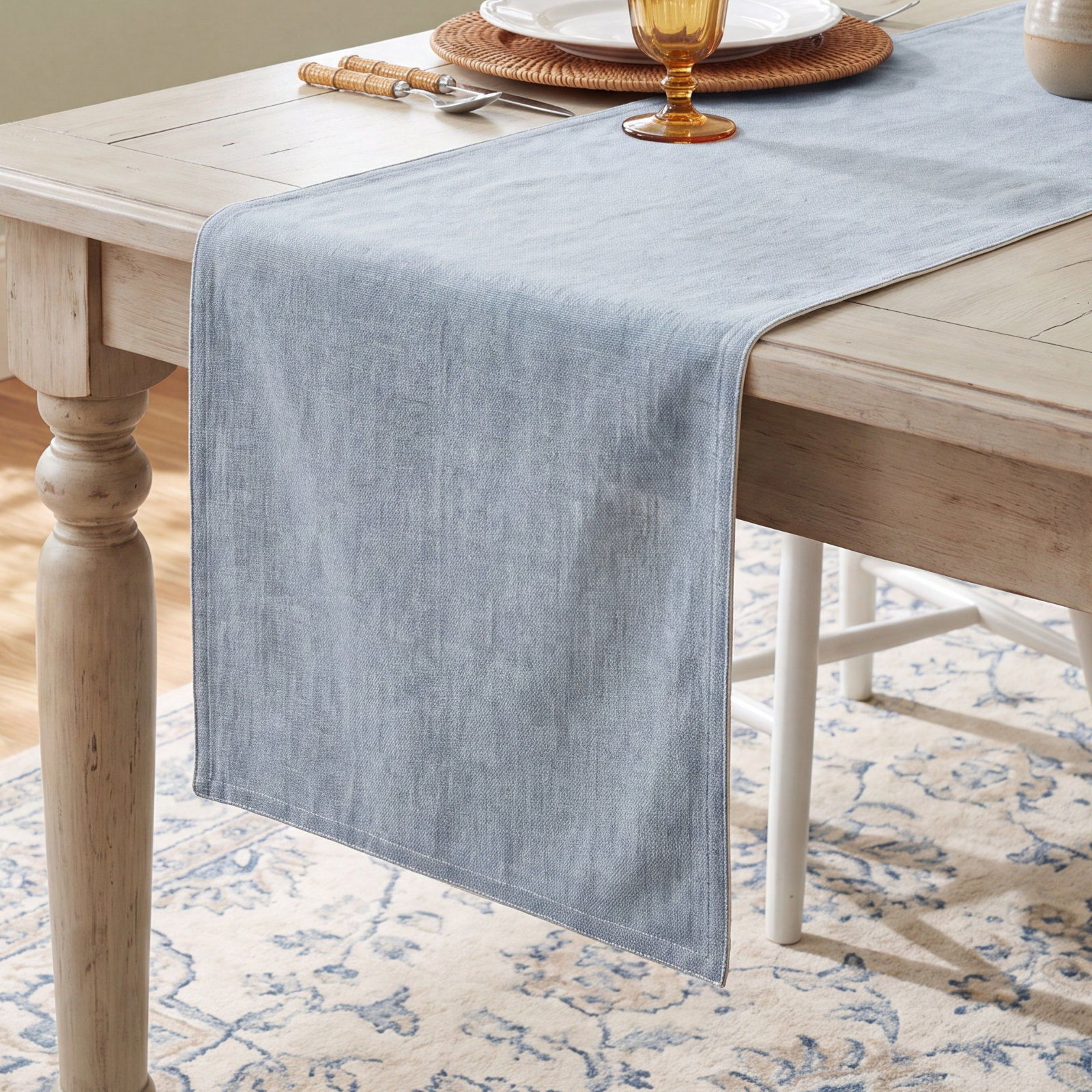 Woven Chambray Table Runnner, Blue, 18" W x 108" L