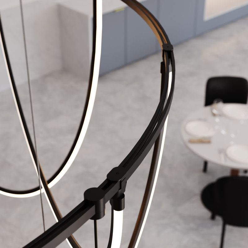 Suspenders 82" 12-Light 3000K Dimmable Integrated LED Chandelier, Satin Black