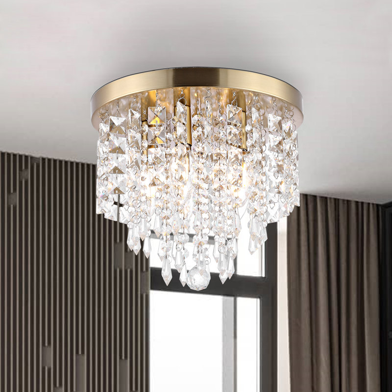 Plafonnier encastré en cristal 5 lumières Salley, Doré