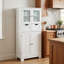 Armoire de rangement de salle de bain autoportante robuste à grande capacité à 4 portes résistante à l'eau avec 2 tiroirs coulissants et portes vitrées transparentes pour la salle de bain-954859754