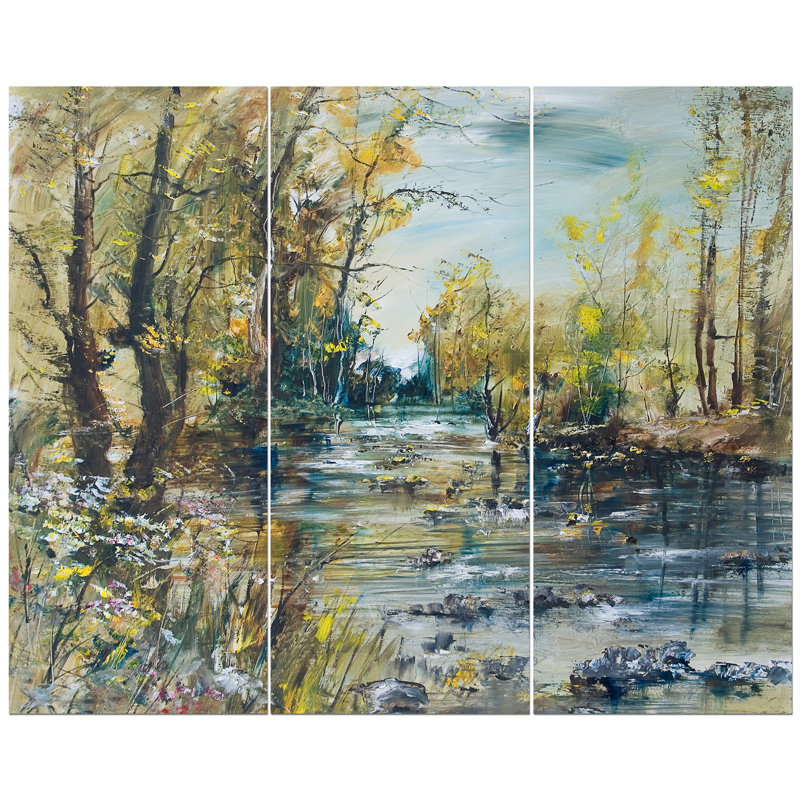 Landscape Rocky River Forest Canvas Oil Painting Multi-Piece - Rocky River