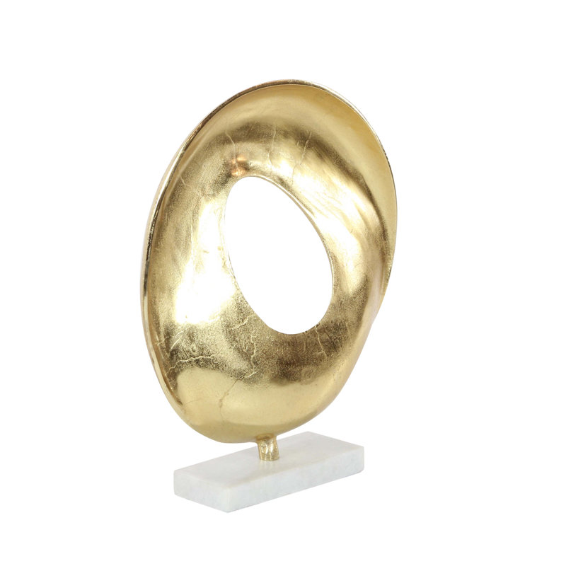 Gold Aluminum Geometric Sculpture with Marble Base, 15" x 17"