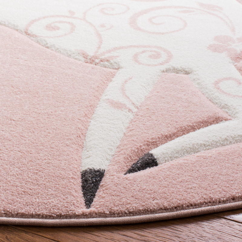 Carousel Kids Unicorn Area Rug In Pink / Ivory, Round 160 cm