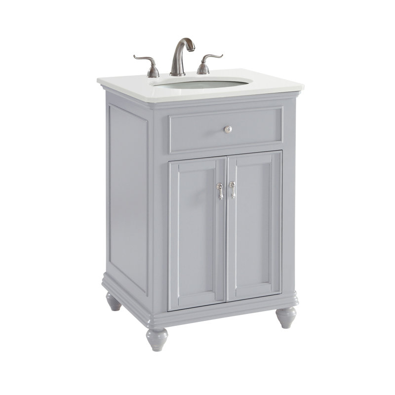 Ensemble de meuble-lavabo simple 24 po Otto, Gris clair, Ivoire blanc