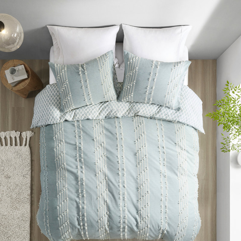 3 Piece Full/Queen Bedding , Cotton With Ground And Pattern Buttons Button