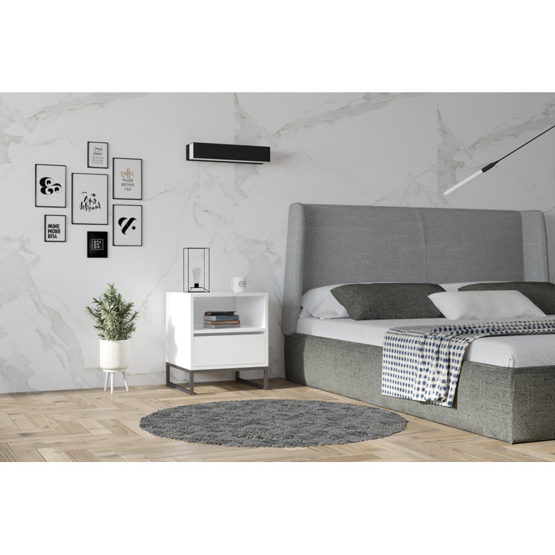 Table de chevet moderne avec panneau de particules recouvert de mélamine à 100%, blanc, 20,1 x 24,0 x 20,1 pouces | Fabrication durable, design élégant, parfait pour la chambre à coucher ou le salon | Solution de rangement élégante pour les espaces modernes