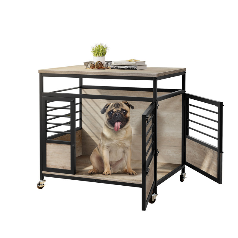 Table de bout en chenil pour animaux avec roulettes Accomac Dog Crate Furniture, Petit (H 30,1 po x l 23,6 po x P 23,6 po)