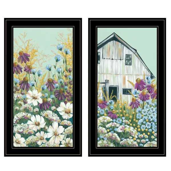 «Floral Field», vignette 2 pièces par Michele Norman, cadre noir