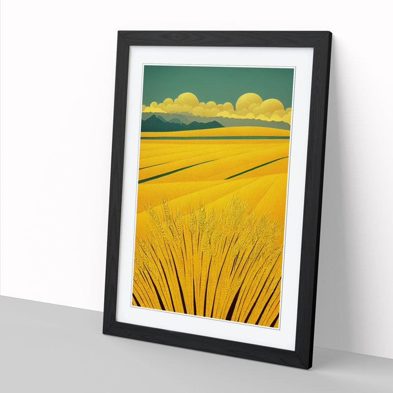 Wheat Field Art Deco Vol.1 - Single Picture Frame Print, 34cm H x 25cm W x 2cm D, Walnut