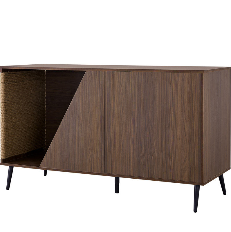 Table d'appoint moderne en noyer 2 en 1 avec porte à ressorts et bac à litière pour chat Cat Sisal Cat Furniture
