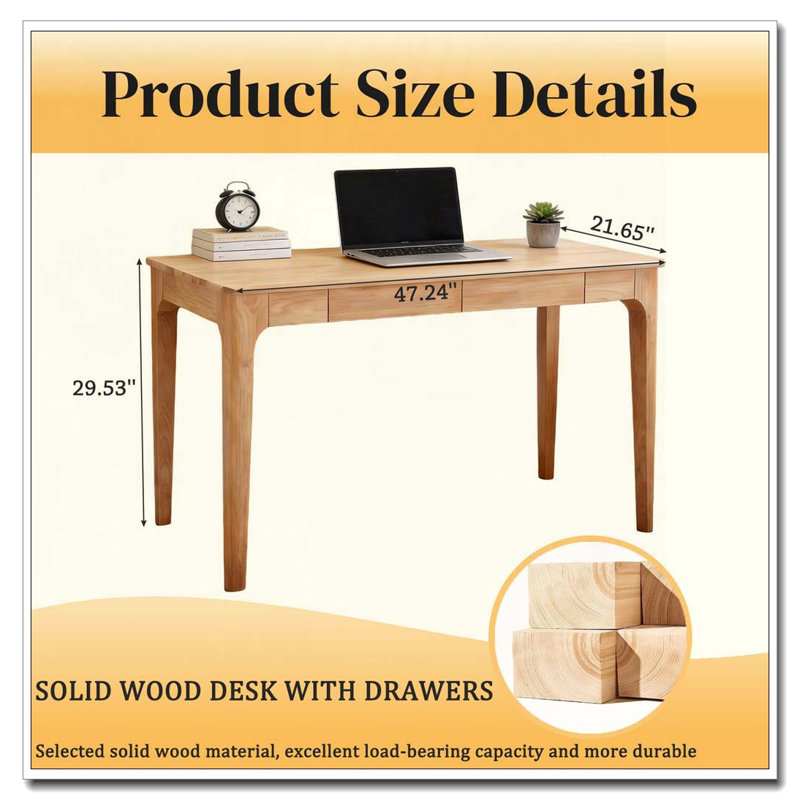 Bureau en bois massif avec tiroirs, Bois