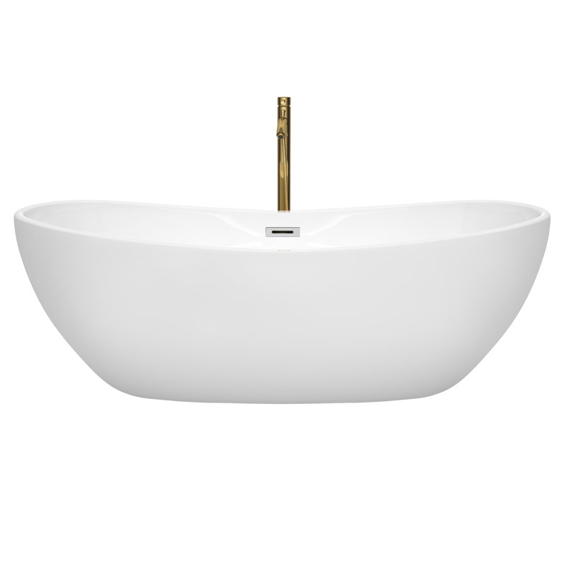 Rebecca 70'' x 32'' Freestanding Soaking Acrylic Bathtub with Faucet, White/Polished Chrome/Brushed Gold