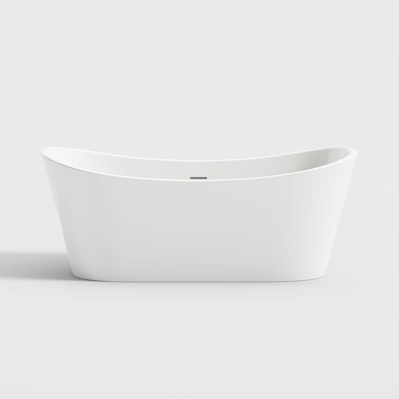 Herschel 60" x 28.74" Solid Surface Freestanding White Acrylic Soaking Bathtub, with Overflow and Brushed Gold Pop-up Drain