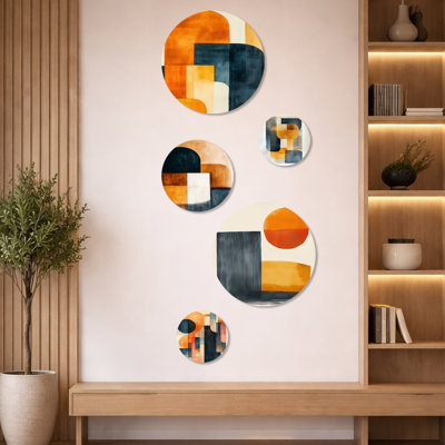 Line-Dance Geometry - Abstract Shapes Wall Art Set of 5 - Modern Metal Art Wall Decor Set of 5