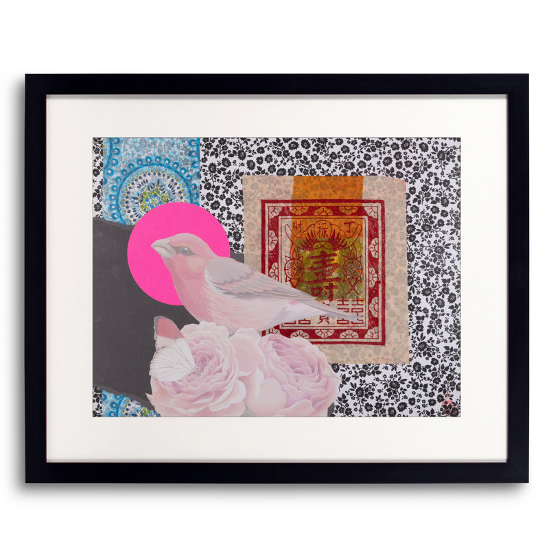 Bird Butterfly Flowers Print by Jphono 1, Black Framed Paper, 17.25" H x 21.25" W