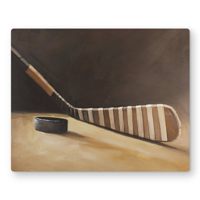 Stick and Hockey Puck - Black Hobbies Metal Print Home Decor
