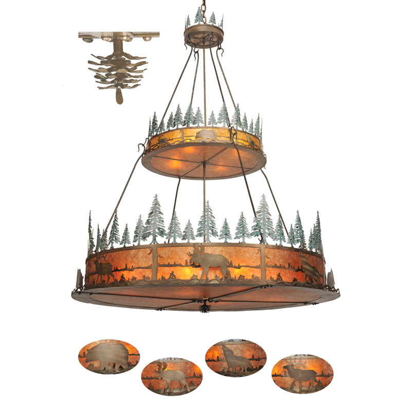 Lustre unique en forme de roue de chariot à 12 lumières