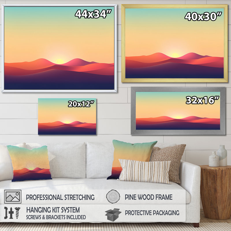 " Minimalist Sunset II ", 30" H x 40" W x 1.5" D, White Single Picture Framed