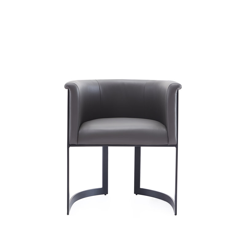Corso Modern Vegan Leather Upholstered Metal Dining Arm Chair in Graphite, Gray