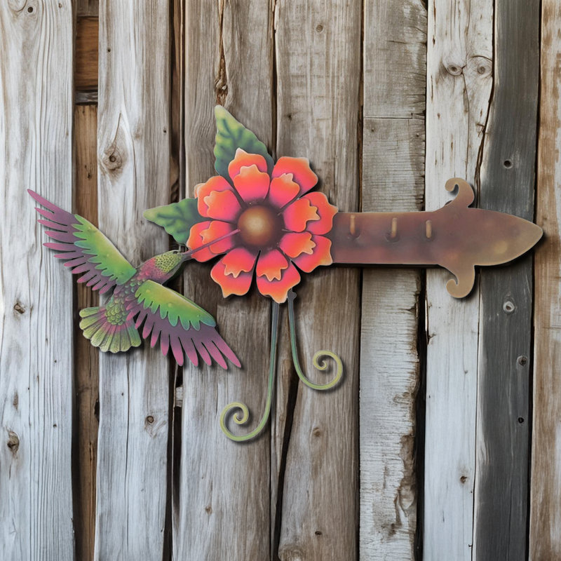 Porte-clés colibri peint en étain