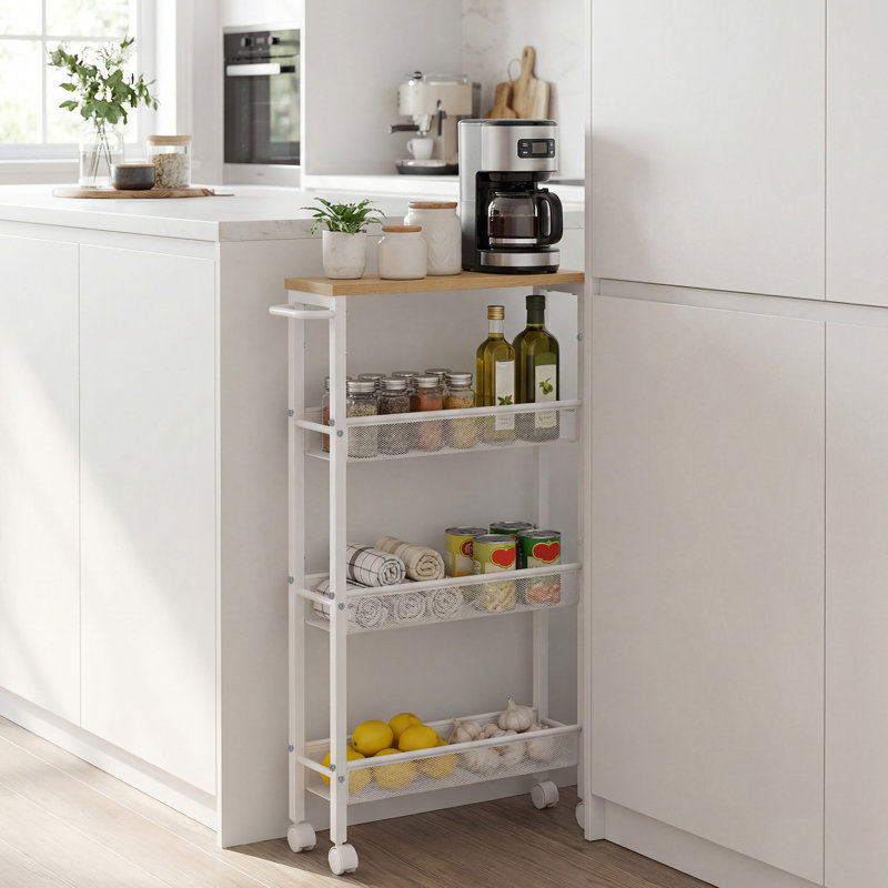 Chariot de rangement roulant, Chêne beige / blanc classique, H 39,2 po x l 17,9 po x P 5,1 po