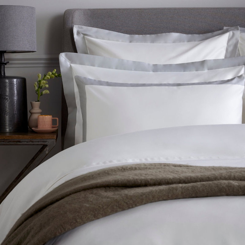 Luxury 800 Thread Count Contrast Wide Border Sateen Duvet Cover, White/Grey, Kingsize