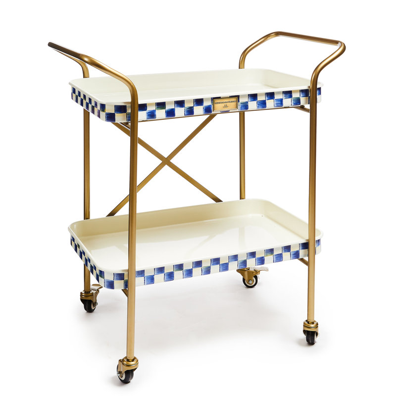 Royal Check 2-Tier Kitchen Cart, Brass/Blue/White