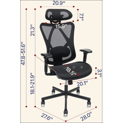 Mesh Office Chair,Ergonomic Office Chairs With Wheels,Adjustable Lumbar Support,Armrest,Headrest-Tilt High Back Desk Chair With Mute Wheel For Office,
