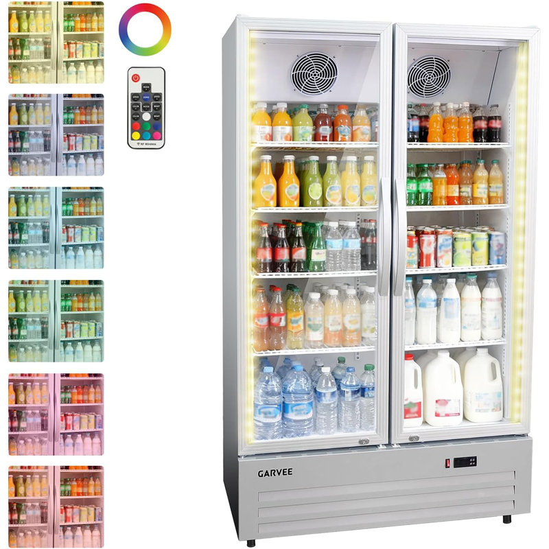 Heavy-Duty 45 Cu.ft Commercial Beverage Cooler with Dual Glass Doors - Adjustable Shelves, Customizable LED Lightbox & Frost-Free System for Restaurant, Bar, Convenience Store