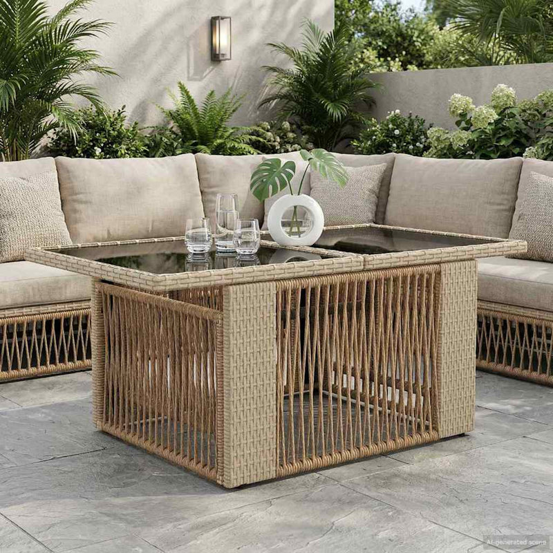 Wicker Outdoor Coffee Table , 100cm W 55cm D, Beige