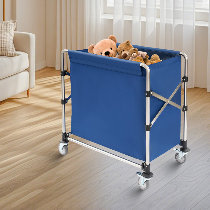 34.25X19.7X36.22” Foldable Laundry Cart, Blue, 36.22" H x 34.25" W x 19.7" D