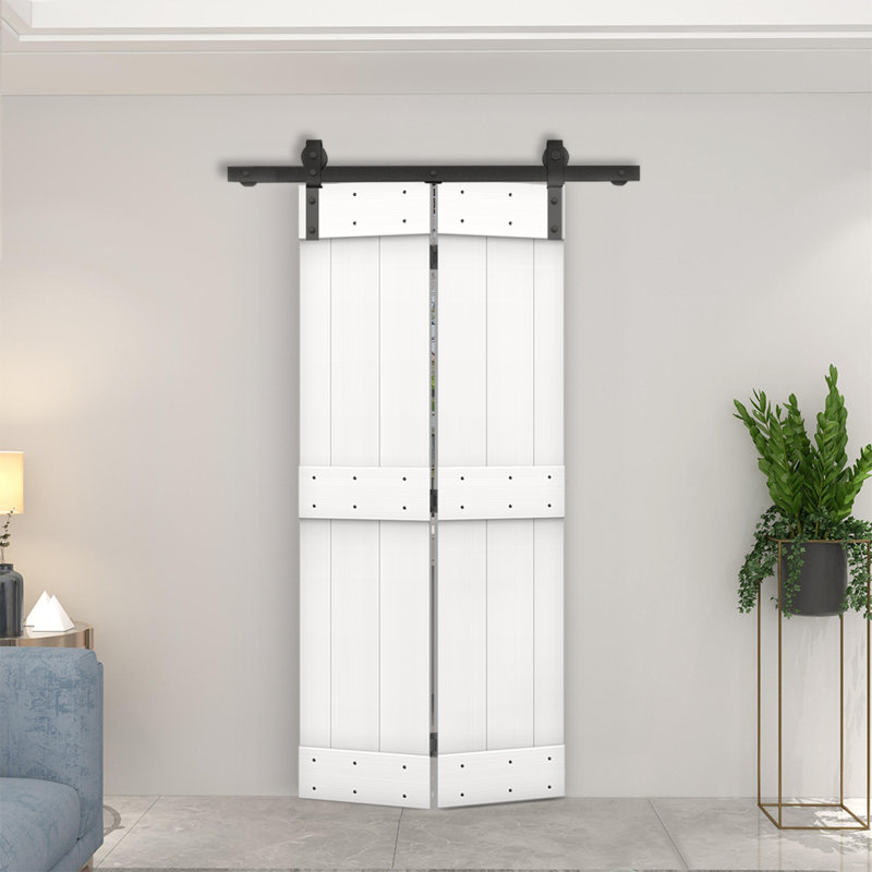 Porte de grange pliante en bois DIY avec ensemble de quincaillerie coulissante, 20 po x 84 po, Blanc pur