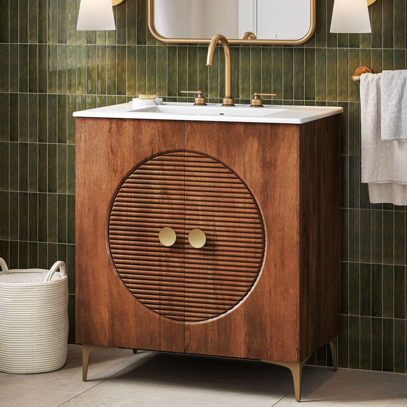 Meuble-lavabo en bois cannelé avec lavabo 30 po Vernon, Blanc