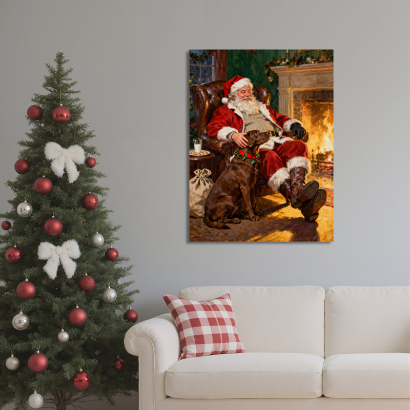 «Santa Claus Dog», art mural sur toile, H 18 po x l 12 po