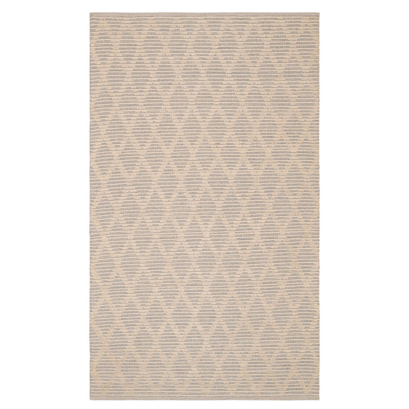 Textured Diamond Grey/Ivory Handwoven Cotton Rug, Rectangle 5' x 8'