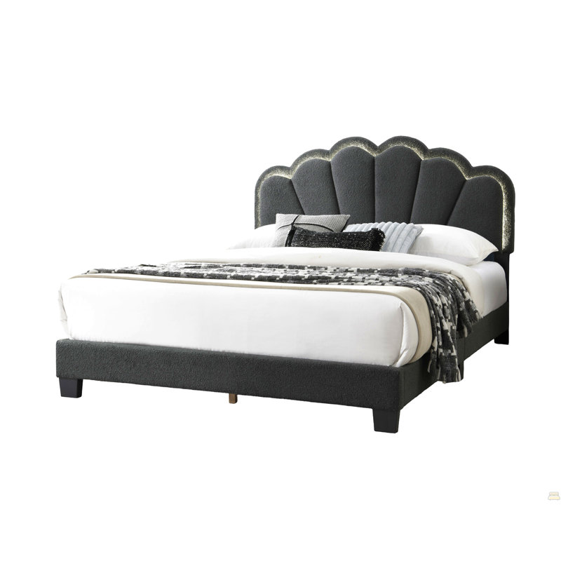 Lit double en tissu de laine gris anthracite